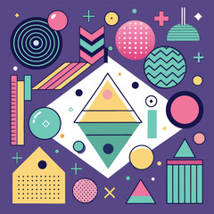 Memphis design elements mega set. Vector abstract geometric line graphic shapes, modern hipster circle triangle template colorful illustration