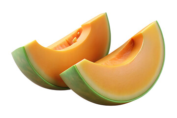 Two juicy cantaloupe melon slices isolated on transparent background