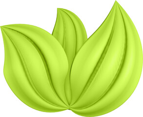 3d render of green plant leaves close up with details on transparent isolated background