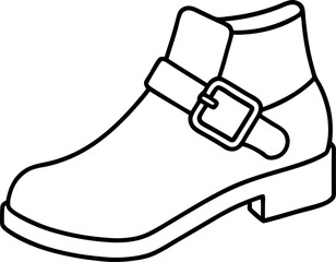 Stylized Black and White Illustration of a Buckled Ankle Boot An Elegant Footwear Choice for Fashionable Individuals