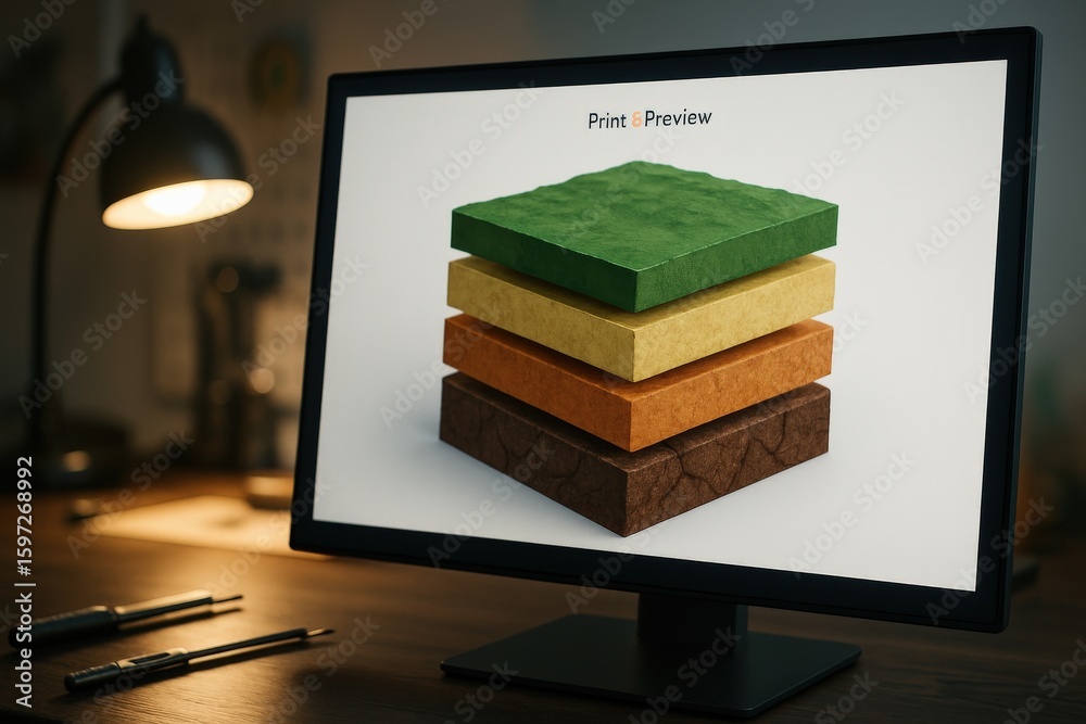 Fototapete 3d rendering of colorful layers displayed on computer monitor