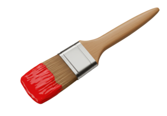 A close-up of a paintbrush with red paint, symbolizing creativity in art and design