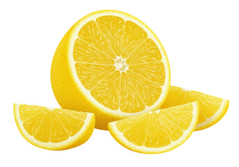Freshly sliced lemons with vibrant yellow color on a white background, ideal for culinary use