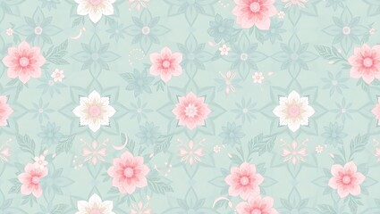 Pastel floral pattern design soft pink white flowers green background
