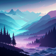 mountain landscape with fog