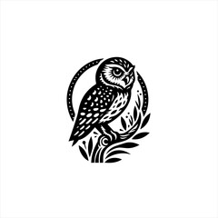 Stylized Black and White Owl Emblem.