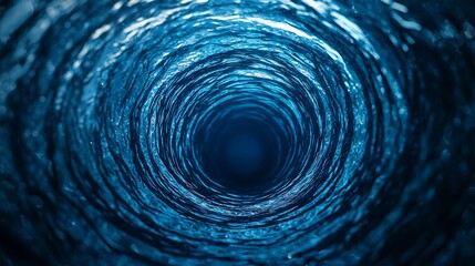A mesmerizing tunnel of swirling water with light reflections, creating a deep, hypnotic blue vortex effect.