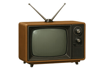 Vintage television broadcasting static, vintage aluminum rabbit ear antennas against transparent backdrop, representing nostalgic media technology