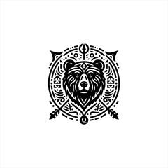 Fototapeta premium Stylized Black Bear Head Emblem with Arrows.