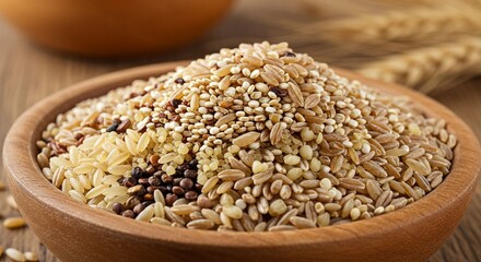 Mixed grains in wooden bowl