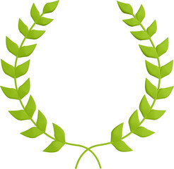 3d render laurel wreath of competition winner made of green plant leaves close-up with details on transparent isolated background