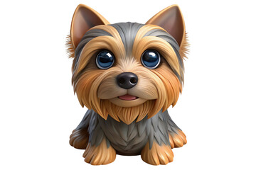 Cute yorkshire terrier puppy with big blue eyes isolated on transparent background