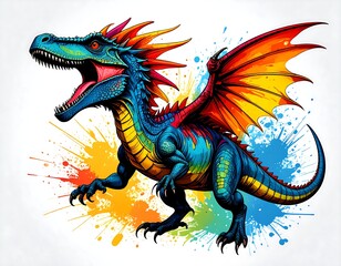 Obraz premium Roaring Quetzalcoatlus in abstract scribble sketch style, bold lines and rough brush texture, hand-drawn aesthetic, no background, perfect for modern t-shirt print, limited color pallette