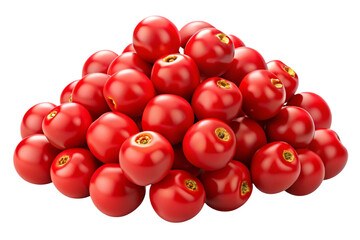 Pile of bright red ripe cherries isolated on transparent background
