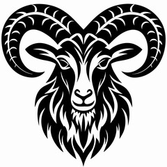 Stylized Mountain Goat Illustration with Majestic Horns and Detailed Fur