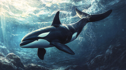 Obraz premium Majestic Orca Whale Swimming Underwater Marine Predator Wildlife
