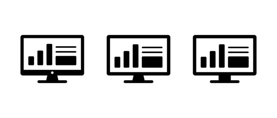 Computer monitor with business dashboard interface. Bar chart and infographic icon