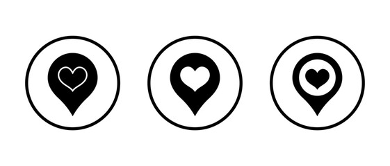 Heart location pin icon in circular outline. Love map marker for favorite or romantic place