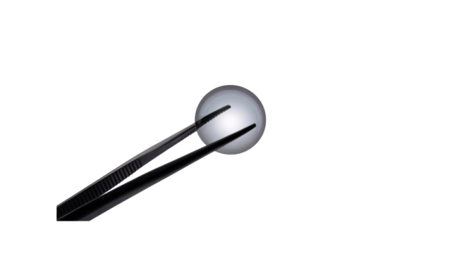 Microscopic Sphere Held by Tweezers Precision and Scientific Research Concept