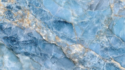 This artwork showcases a striking blue marble surface with intricate patterns of lighter and darker blue hues, creating a polished and elegant appearance in natural light.