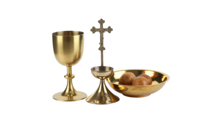 Holy Communion Set Chalice, Paten, and Crucifix with Bread