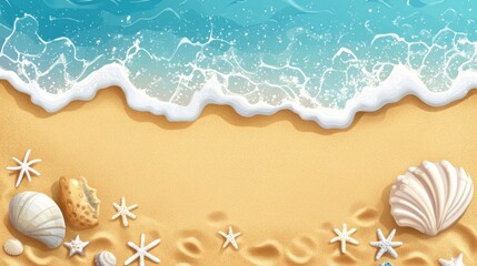 Seashore top view, summer with sand, sea water and beach background. Vector illustration