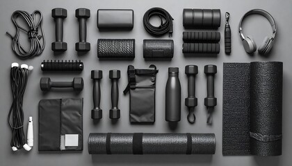 Fototapeta premium Black fitness accessories laid out