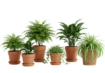Fototapeta premium A collection of lush green potted plants arranged on a neutral backdrop, ideal for home decor