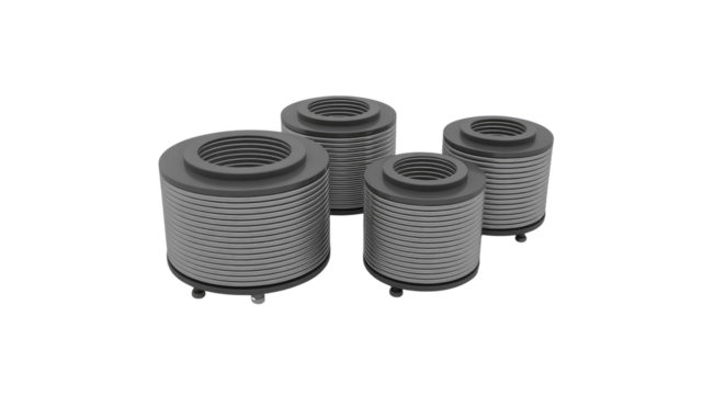 Three Gray Metal Bellows Expansion Joints for Industrial Applications