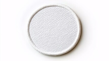 Round white embroidered patch, fabric badge on white