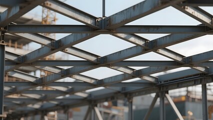 Steel beams forming a structural framework under construction