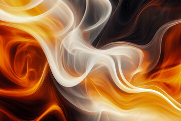 Fototapeta premium A visually striking abstract background featuring swirling smoke patterns in warm colors of orange, white, and black, creating a dynamic and atmospheric composition.
