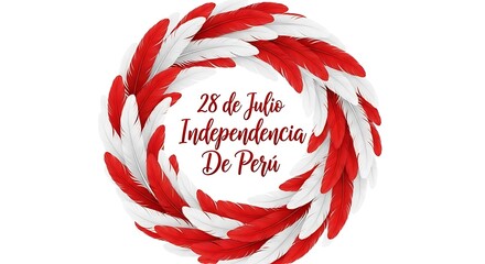 Peruvian Independence Day: Red and White Feather Wreath Design