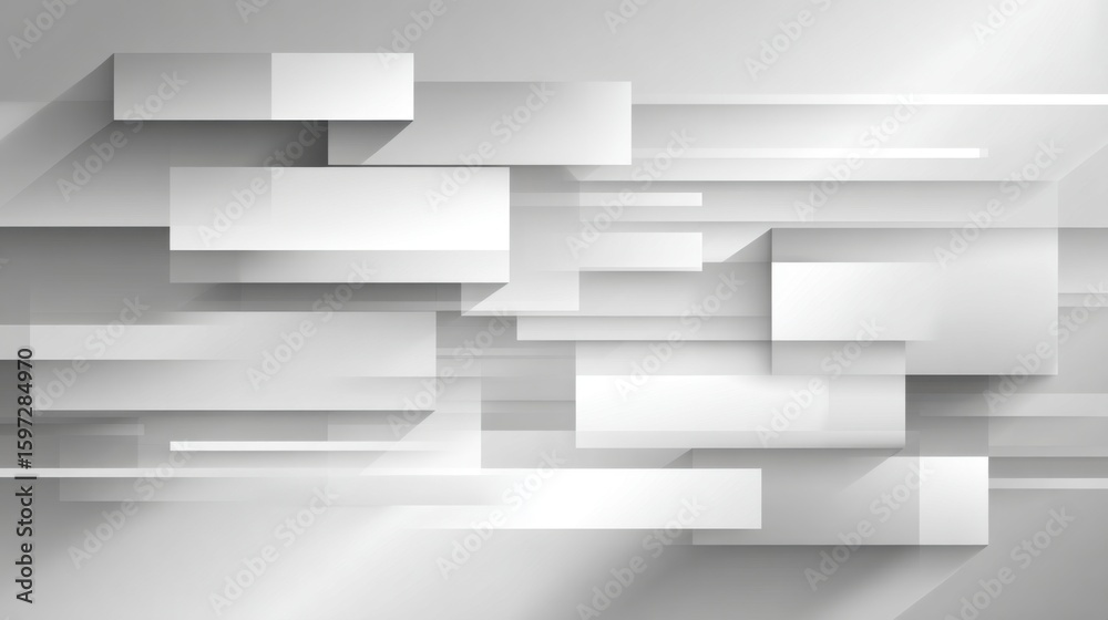 Poster overlapping gray shapes create a dynamic abstract composition, showcasing a blend of geometric forms