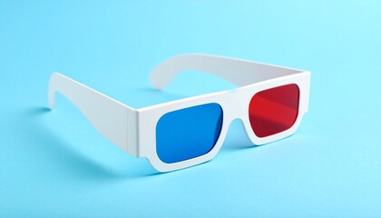 Classic 3D Anaglyph Glasses on Blue Background