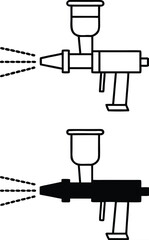 Painting Work Icons. Black and White Vector Icons of Spray Gun for Car Painting. Car service concept