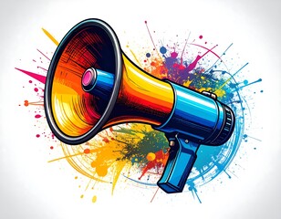 Illustration of a megaphone in abstract scribble sketch style, bold lines and rough brush texture, hand-drawn aesthetic, no background, perfect for modern t-shirt 