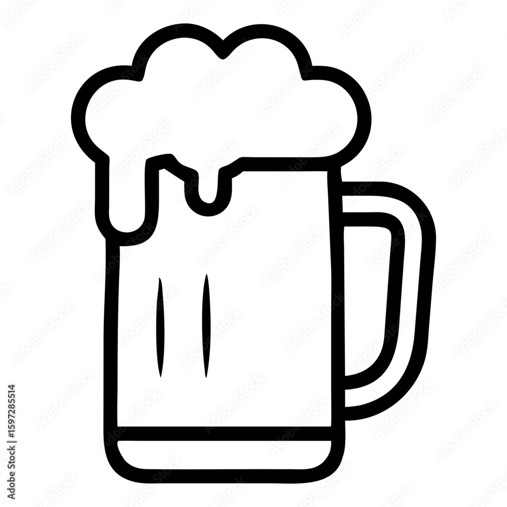 Aufkleber A drawn beer mug with foam overflowing and a handle on the side in a simple black design style