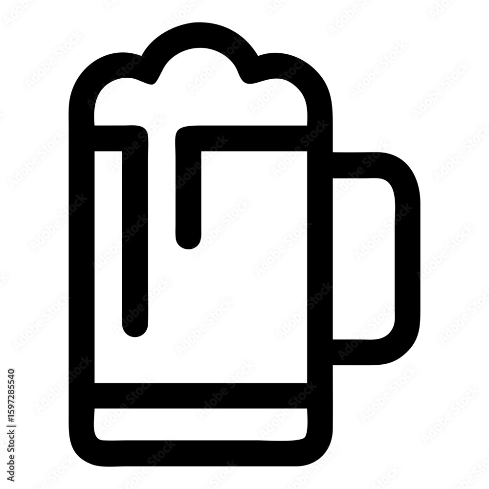 Aufkleber Vector Illustration of a beer mug with foam overflowing and a handle on the right side in black outline