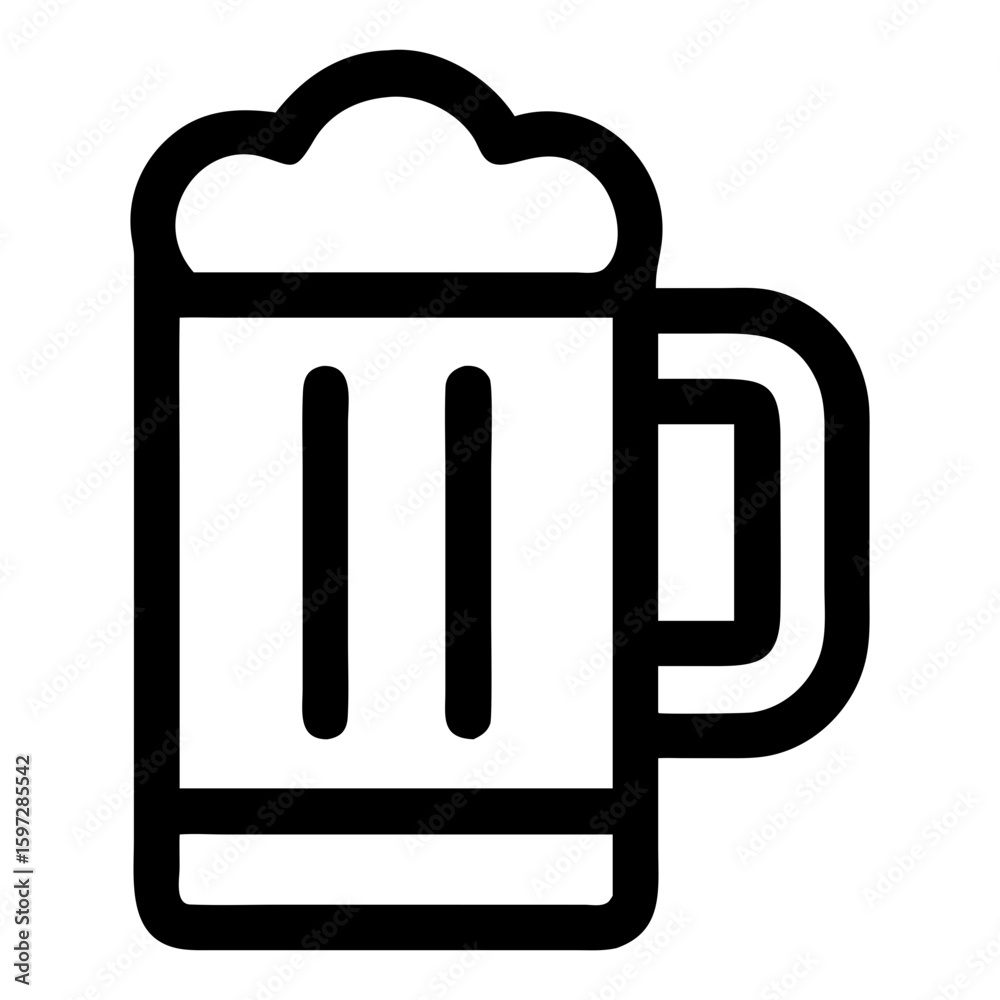 Fototapete vector illustration of a beer mug with foam on top and a handle on the side in a simple black outlin