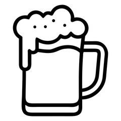 Vector silhouette of a beer mug filled with foamy beer, featuring a handle and a classic beer glass shape