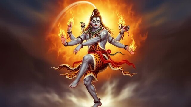 Lord Shiva's Cosmic Dance: Fiery Tandava, Divine Power, Animated Art