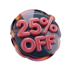 Glossy 3D Render: 25% Off Sale Badge; Modern, Bold, and Vibrant Design