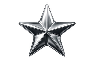 Obraz premium Metallic chrome star with reflective surface, floating against transparent background, showcasing sleek geometric design