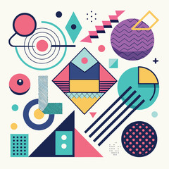Memphis design elements mega set. Vector abstract geometric line graphic shapes, modern hipster circle triangle template colorful illustration