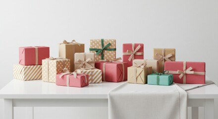 Holiday gifts on white table