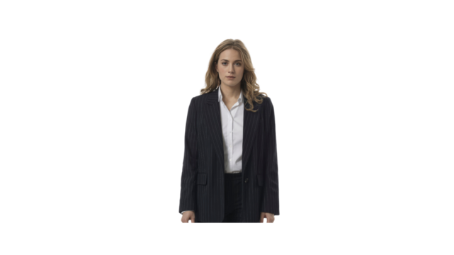 Confident Young Businesswoman in Pinstripe Suit