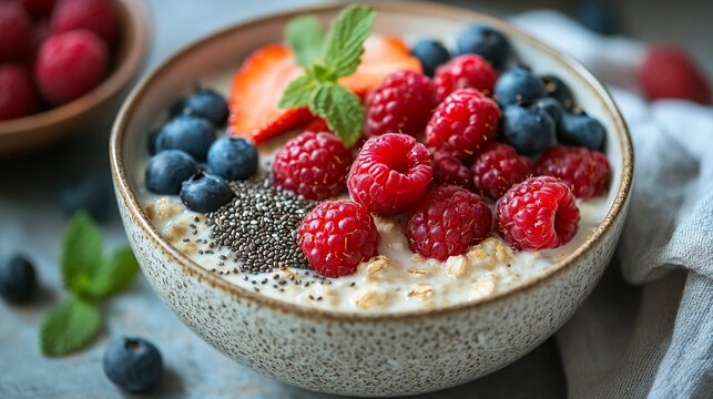 Oatmeal Bowl with Berries and Chia Seeds
