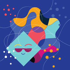 Colorful geometric abstract cartoon, cute poster idea for kids, trendy vector illustration
