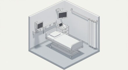 Hospital room illustration isometric view